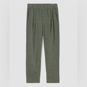 Eileen Fisher Puckered Organic Linen Tapered Ankle Pants Plus 3X Loden NWT